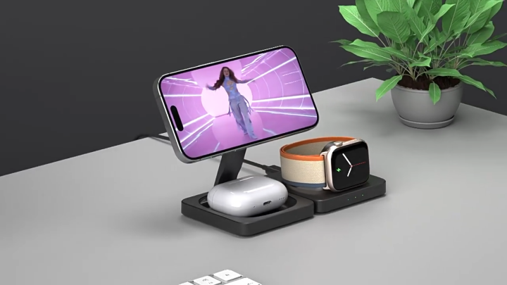 3 in 1 Wireless Charging Station for Apple Device: Fast Charging Station for iPhone and Watch with MagSafe, Foldable Charger Stand for iPhone 12-16 & iPhone 16 & iWatch & AirPods