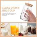 Round shape Glass with glass straw and wooden lid, coffee glass, milk glass, juice glass -Imported high quality - cups for tea - tea cup - coffee mug - kitchen accessories. 380ML. 