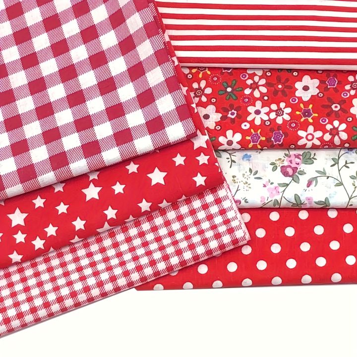Red Patch Textile 7pcs red cotton printed patchwork fabric, fat quarter binding patches ...