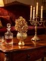 Luxury Golden Artificial Plant with Vertical Ribbed Chalice Pot -Elegant Miniature Golden Potted Shrub with Textured Goblet Vase for TV Console, Side Table, Luxury Room Decoration Accent. 