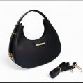 Moon Bag/Elegant Black Shoulder Bag with Golden Accents. 