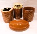 4 Pcs - Ceramic Bathroom Accessories Set with Soap Holder, Toothbrush Holder, Soap Dish- White Black Color. 