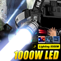 1000W LED Super Bright Headlight With Fluoresce Headlamp Zoom Waterproof Head Lamp Outdoor Camping Hunting Head Lantern 18650. 