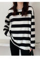 Tzy new long-sleeved T-shirt. cute striped design, comfortable to wear, soft texture, fashion clothes, black/green, black, round neck design.. 