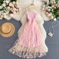 YuooMuoo Women Dress 2026 New Korean Fashion Floral Print Spaghetti Straps Mesh Party Dress Vacation Style Lady Beach Vestidos. 