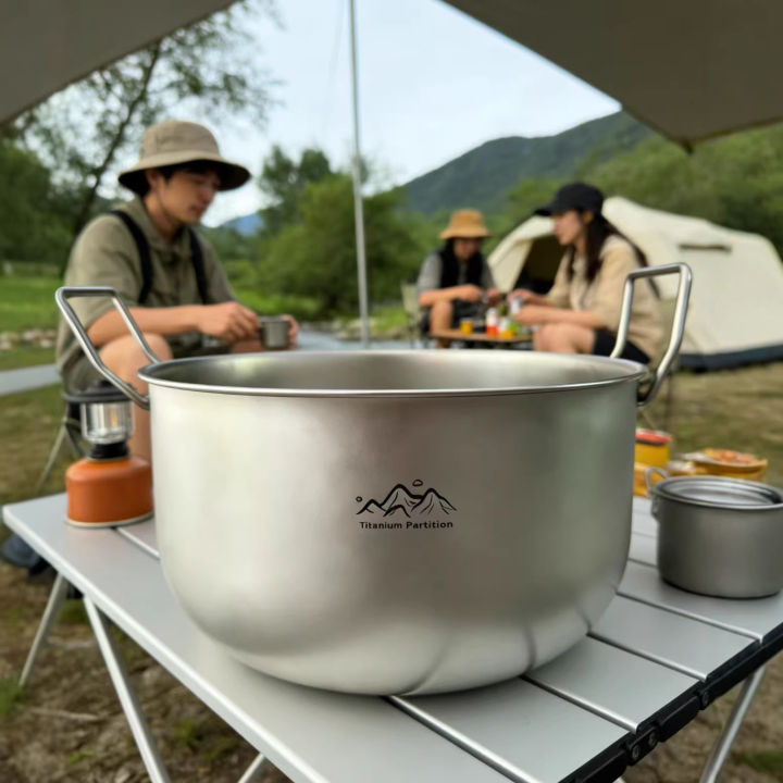 Titanium Camping Pot Travel Tableware Portable 2L Camping Soup Pot Backcountry Dinnerware for Backpacking Picnic Equipment