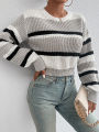 2024 autumn and winter hot sale new acrylic loose drop shoulder round neck color matching knitted long sleeve ladies sweater.