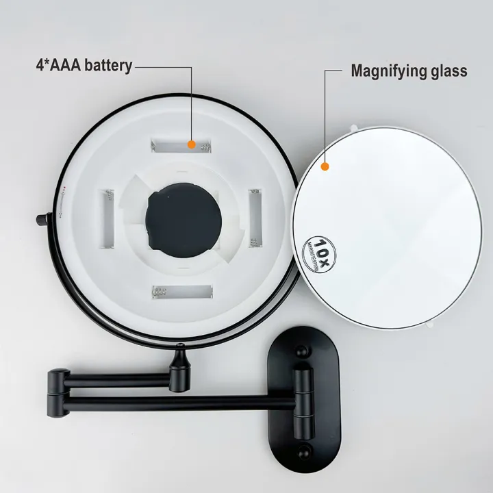 8%20Inch%20Black%20Wall%20Mounted%20Bathroom%20Mirror%2010x%20Magnifying%20Makeup%20Mirror%20Adjustable%20Dimming%20Vanity%20Cosmetic%20Mirrors%20with%20Light%20-%20Image%203