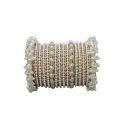 Combo Of Pearl Bangle with Fancy Metal Bangle for Women and Girls, White Pearls Kadha Bangles Set for Girls. 