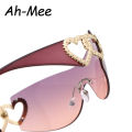 Cycling Rimless Y2K Sunglasses Men Women Trendy Gradient 2000'S Wrap Around Sun Glasses Punk One Piece Goggles Fashion Shades.