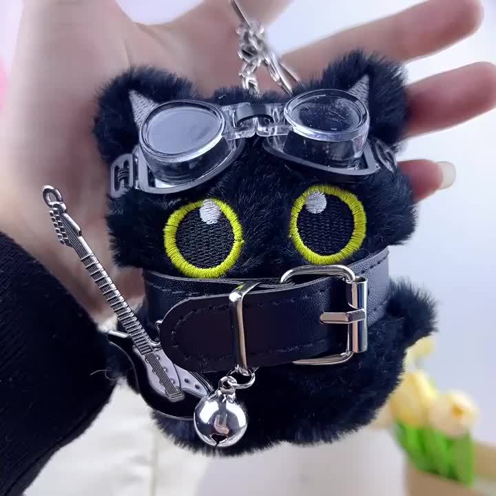 Punk Style Black Cat Keychain Cute Big Eye Cat Bag Charm  
