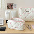 Cute Bow Flower Quilting Cotton Makeup Bag Women Zipper Cosmetic Organizer Female Cloth Handbag Portable Toiletry Case for Girls. 