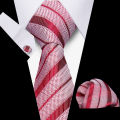 Tie Man Luxury Business Neck Tie For Mens Cufflinks Pocket Square Set 7.5cm Necktie For Wedding Party Shirts Sets White Cravats. 