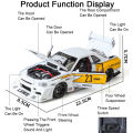 1:24 Tourbillon GTR S15 Model Sports Car Toys Alloy Diecast Sound Light Doors Opened Shock Absorption Ornament Supercar for Kids.