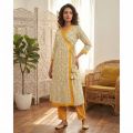 Designer Readymade Three Piece Linen Gown Style Long Kurti for Women and Girls Ready to Wear.