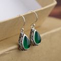 Huitan Green/Red Pear Stone Drop Earrings for Women Ethnic Style Aesthetic Carved Pattern Temperament Lady's Earrings Jewelry. 