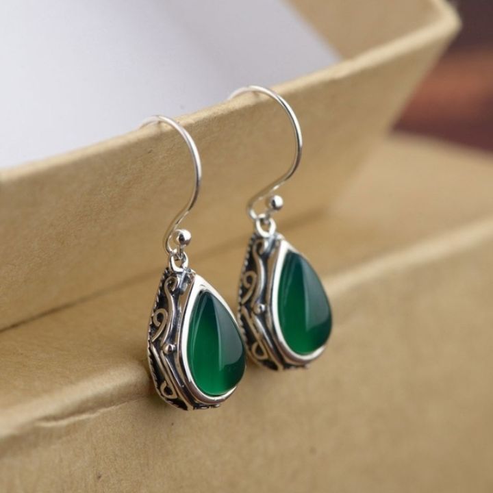 Huitan%20Green/Red%20Pear%20Stone%20Drop%20Earrings%20for%20Women%20Ethnic%20Style%20Aesthetic%20Carved%20Pattern%20Temperament%20Lady's%20Earrings%20Jewelry%20-%20Image%203