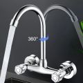 Wall Mounted Kitchen Mixer Tap Double Handle Kitchen Faucet Cold and Hot Water Tap 360 Rotation Sink Faucet Kitchen Accessories. 