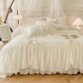 3pcs White Bedding set ruffles Duvet Cover Set (1*Duvet Cover + 2*Pillowcase, Without Core)for bedroom guest room. 