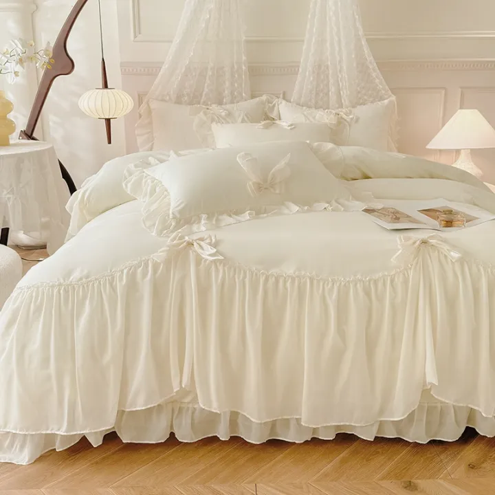 3pcs%20White%20Bedding%20set%20ruffles%20Duvet%20Cover%20Set%20(1*Duvet%20Cover%20+%202*Pillowcase,%20Without%20Core)for%20bedroom%20guest%20room%20-%20Image%203