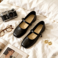 Women's French Soft-Sole Mary Jane Flats, Square-Toe Buckle Strap Shallow-Mouth Pumps, All-Season Vintage Elegant Casual Shoes..