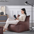Luxury Single Lazy Sofa Cover Faux Suede Leather Bean Bag Sac Pouf Chair Envelope No Filler Beanbag Corner Seat Sectional Couch. 