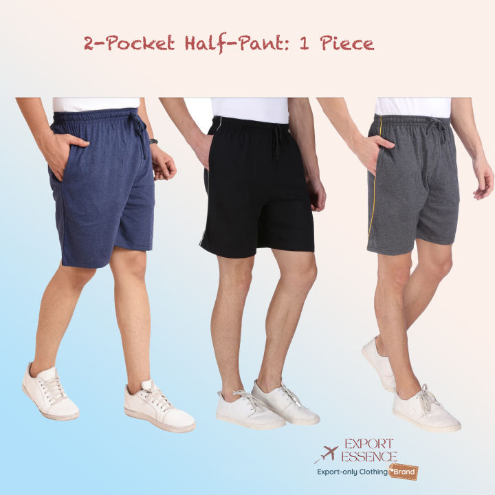 Men's 2 Pockets Premium Cotton Half Pant for Indoors & Outdoors(1Pcs)/EXPORT ESSENCE