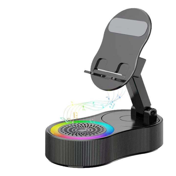 Portable Smart Induction Speaker Mobile Phone Holder Adjustable RGB Light Wireless Bluetooth Speaker Phone Reverse Charging