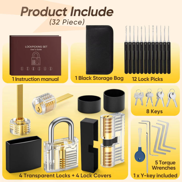 32Pcs%20Lock%20Pick%20Set%20with%204%20Transparent%20Training%20Locks%20and%20Manual%20and%20Zip%20Case%20for%20Lockpicking,%20Extractor%20Tool%20for%20Beginner%20-%20Image%202