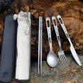 Titanium Tableware Set Outdoor Household Spoon Fork Knife Chopsticks Camping Travel Portable Tableware Set.