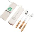 Portable cutlery set Starbucks stainless steel cutlery set of 3 PCs Korean chopsticks 304 genuine stainless steel with box set of wooden handle spoon. 