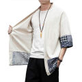 Men's Japanese Kimono Cardigan Loose Cotton Linen 3/4 Sleeve Open Front Casual Summer Shirt Jackets.