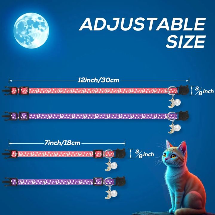 4%20PCS%20Cute%20Glow%20Cat%20Collars%20Breakaway%20with%20Bell%20&%20Moons%20Stars,Kitten%20Collar%20for%20Girl%20Boy%20Cats%20Puppy,%20Cat%20Accessories%20-%20Image%202
