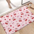 Strawberry Pattern Pink Door Mat Cute Floral Bowknot Entrance Rug Girly Home Decor Soft Non-Slip Welcome Carpet for Living Room.