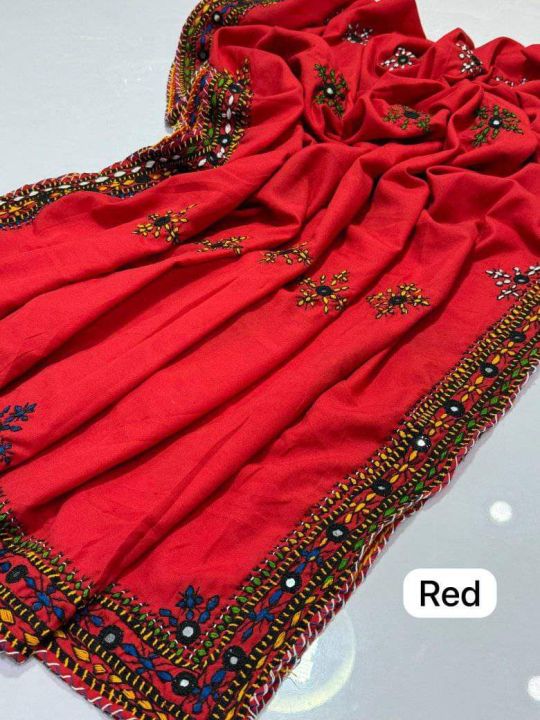 Balochi Swiss Voil Chadar Red Pink Black Blue White Free Size Dupatta