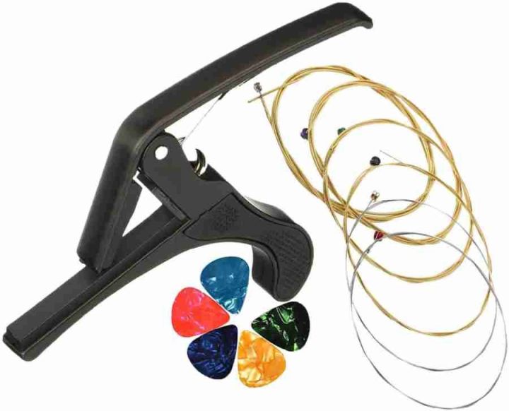 Combo%20of%20Acoustic%20Guitar%20String%20with%205%20Plectrum%20Picks%20Clutch%20Guitar%20Capo(Black)%20-%20Image%202