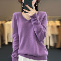 2024 100% Merino Pure Wool V-neck Autumn And Winter Pullover Sweater New Cashmere Sweater Women's Casual Knitted Top DMR201. 