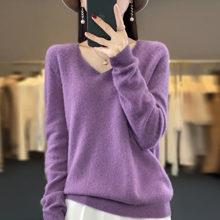 2024%20100%25%20Merino%20Pure%20Wool%20V-neck%20Autumn%20And%20Winter%20Pullover%20Sweater%20New%20Cashmere%20Sweater%20Women's%20Casual%20Knitted%20Top%20DMR201%20-%20Image%205