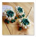 Handmade Artificial flower earrings with teeka set, customized jewellery. 