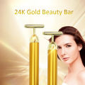 24k Gold T-shaped Vibrating Facial Roller Beauty Roller Slimming Face Massager Device Tightening Anti-wrinkle Facial Care Tools. 