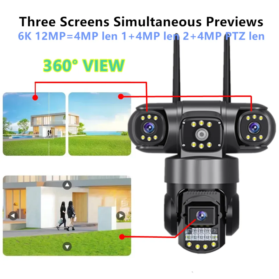 Three Lens PTZ IP Camera Outdoor 6K HD Three Screen 4G Security