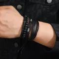 Leather Bracelet Men Hand-woven Beaded Leather Bracelet Multi-layer Set with Adjustable Bracelet Charm Bracelet Men Accessories. 
