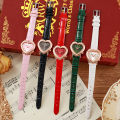 Women's Watch Fashion Rhinestone Heart Dial Leather Band Quartz Watches. 