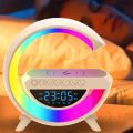 BT3401 G Shape Lamp Speaker Portable Bluetooth Speaker With Digital clock Fast Wireless Charging 15W  Rechargeable Speaker With RGB Colorful Lights Best For Room Decor and Birthday Wishes Big Size Speaker for Side Table. 