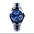 Luxury Two-Tone Stainless Steel Watch for Men - Silver & Blue Chain Wristwatch with Working Date - Waterproof Business Casual Analog Watch for Gents - New 2026 Fashion Timepiece with Gift Box. 