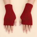 Autumn Winter Fashion Warm Fingerless Solid Color Ribbed Knitted Short Gloves Arm Warmers.