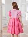 Girls Two Tone Cotton Half Sleeve Dress. 