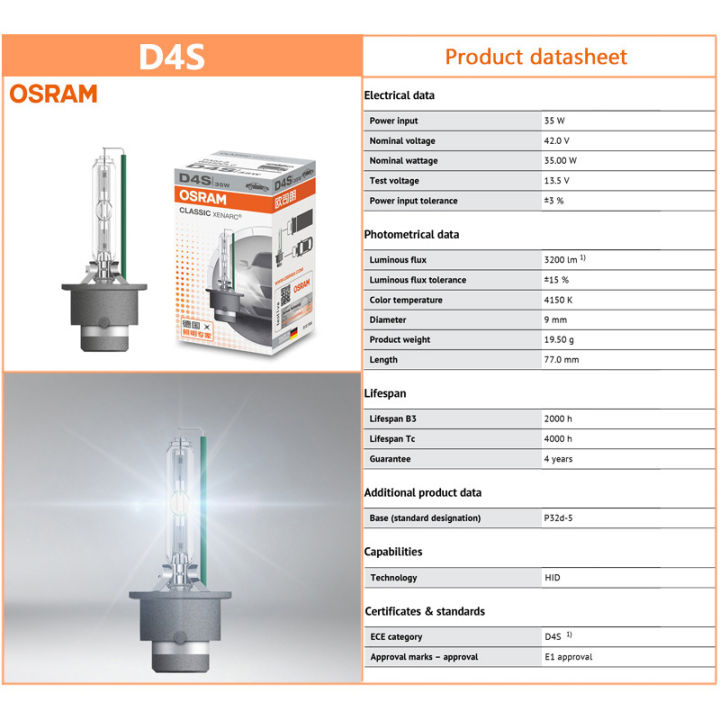 OSRAM%20Xenon%20HID%20CLASSIC%20D1S%20D2S%20D3S%20D4S%20Standard%20Lamps%2066140%2066240%2066340%2066440%20CLC%20Original%20Car%20Head%20Light%204200K%20Warm%20White%20Pair%20-%20Image%206