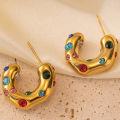 ZAKOL Y2K Trendy U Shape Stainless Steel Round Earrings For Women Girls Gold Color Imitation Pearl Crystal Ears Jewelry Gifts. 