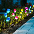 Solar LED Light Outdoor Tulip Rose Flower Lamp Landscape Garden Decor Lawn Lamp Waterproof Garden Lights Outdoor Solar Lights. 